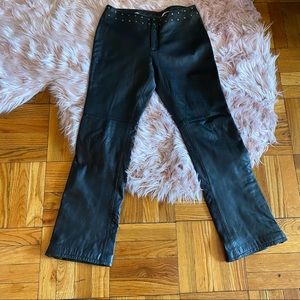 Harley Davidson Black Leather Motorcycle Pants with Studs and Zippers